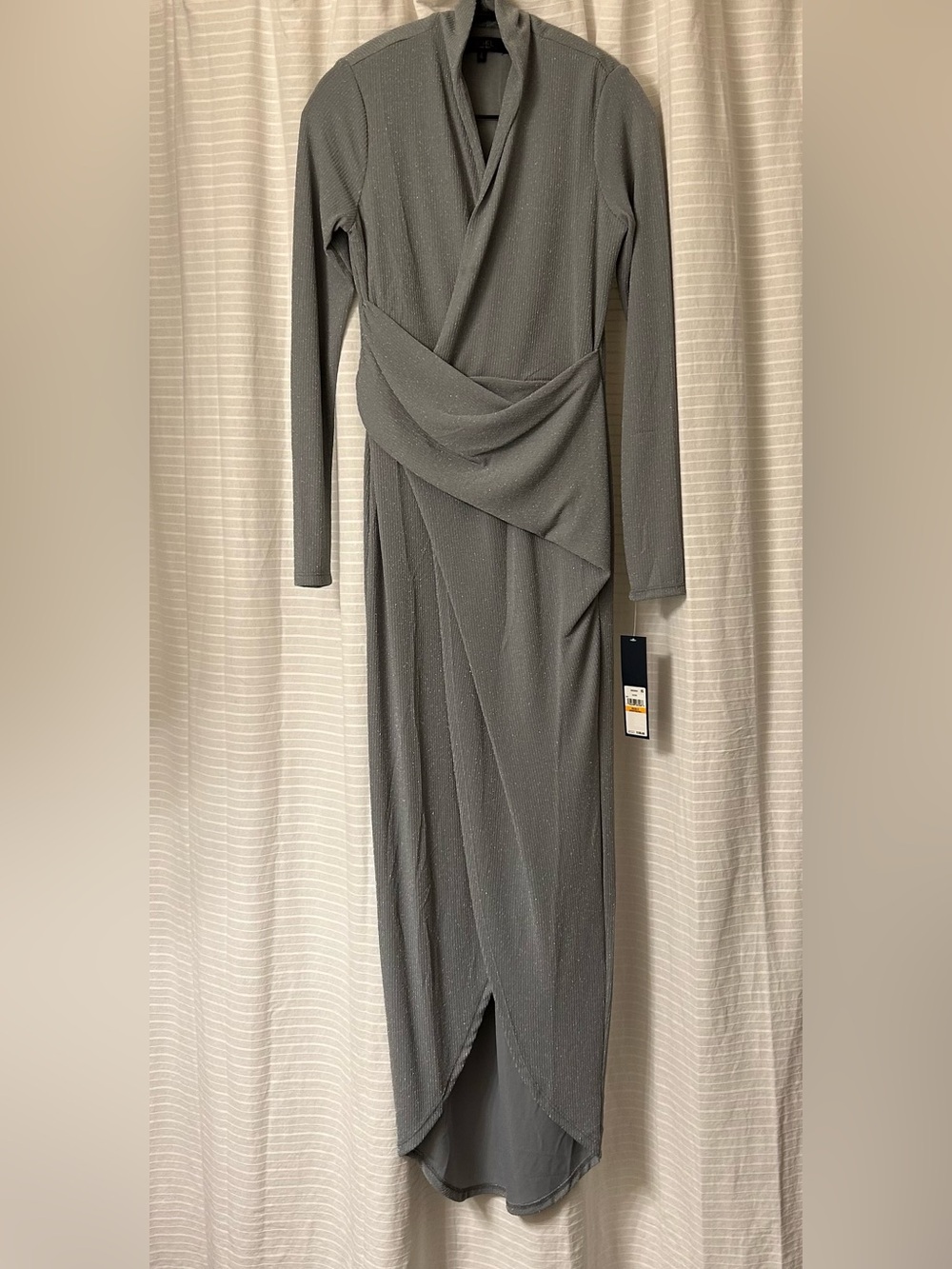 RACHEL Rachel Roy Long Sleeve Grey Sparkle Wrap Dress